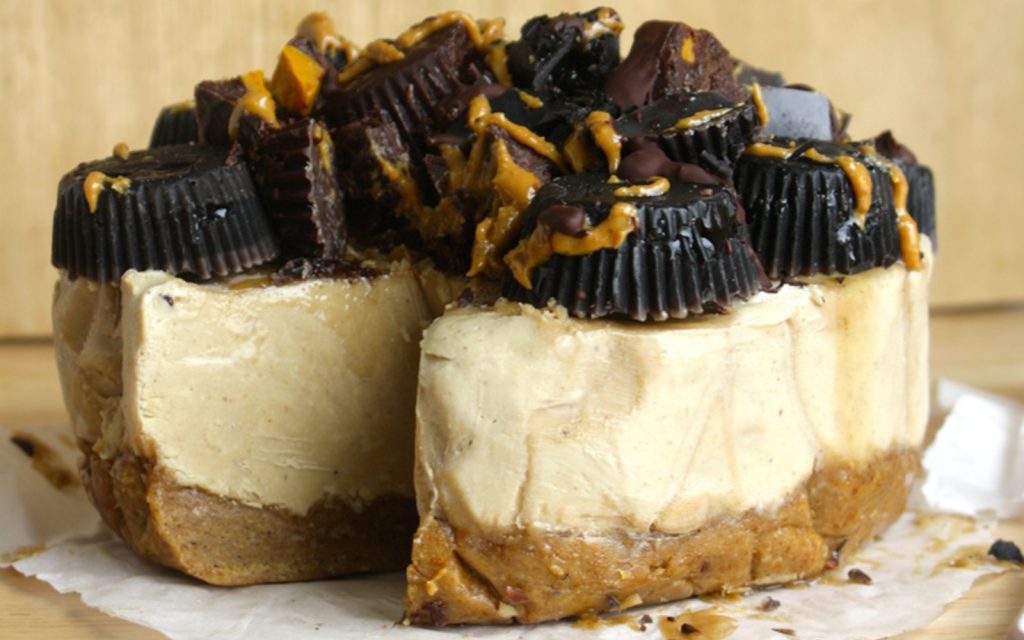 Vegan Dark Chocolate Tofu Cheesecake with Peanut Butter Pretzel Crust